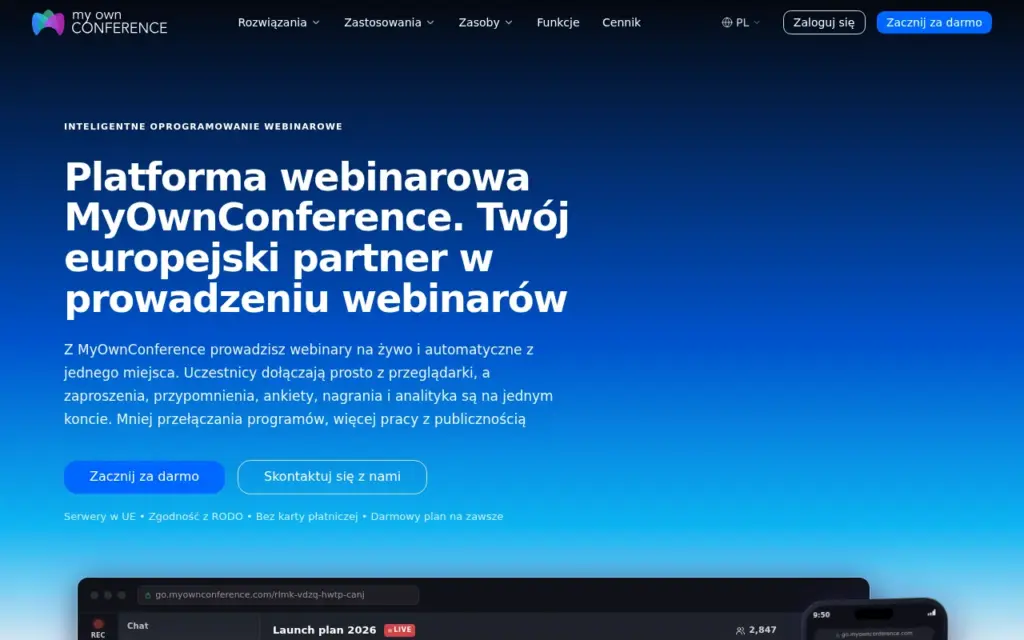 MyOwnConference — strona produktu na stronie producenta (zrzut ekranu)